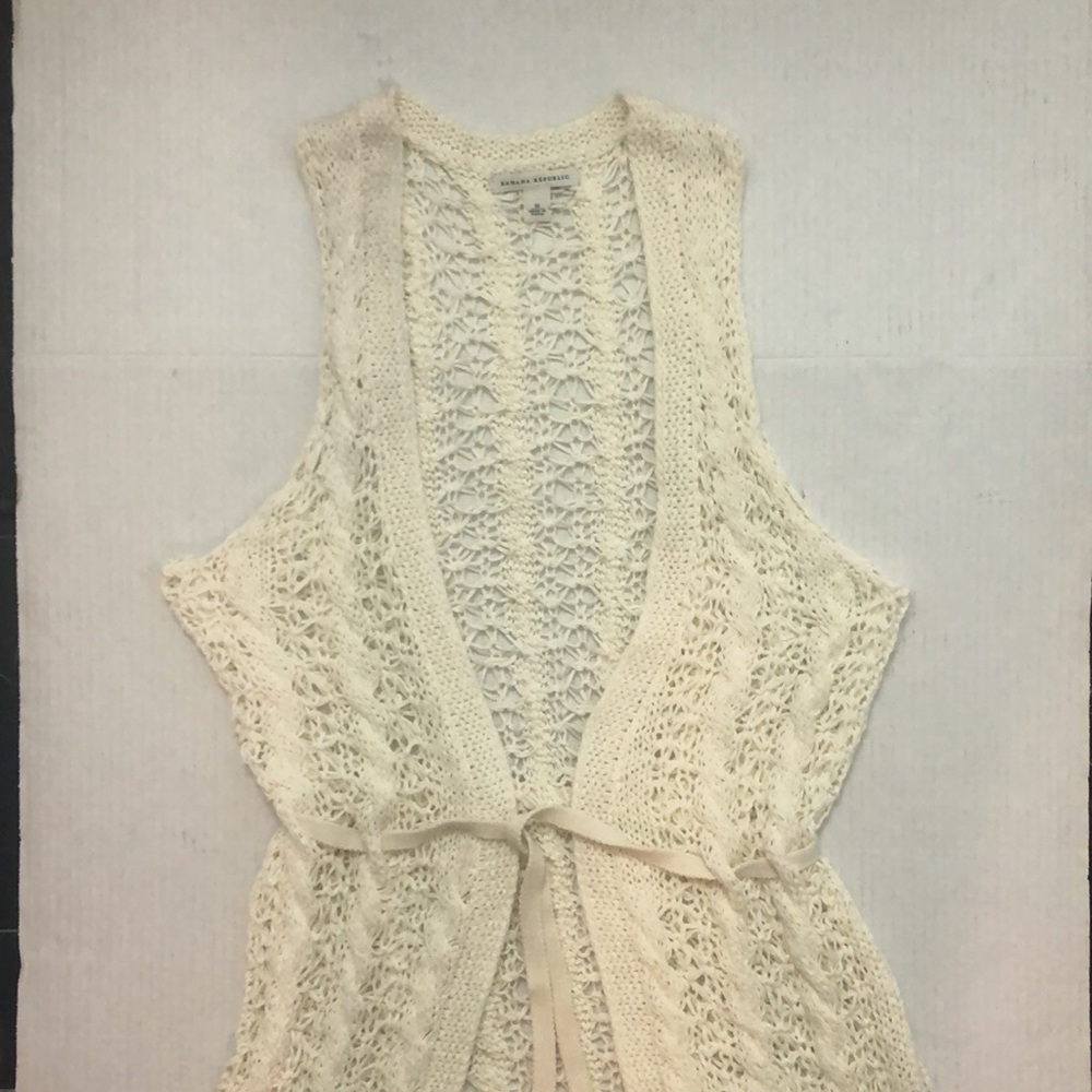 Banana Republic Women’s Chunky Boho Crochet Sleeveless Cardigan Size M EUC